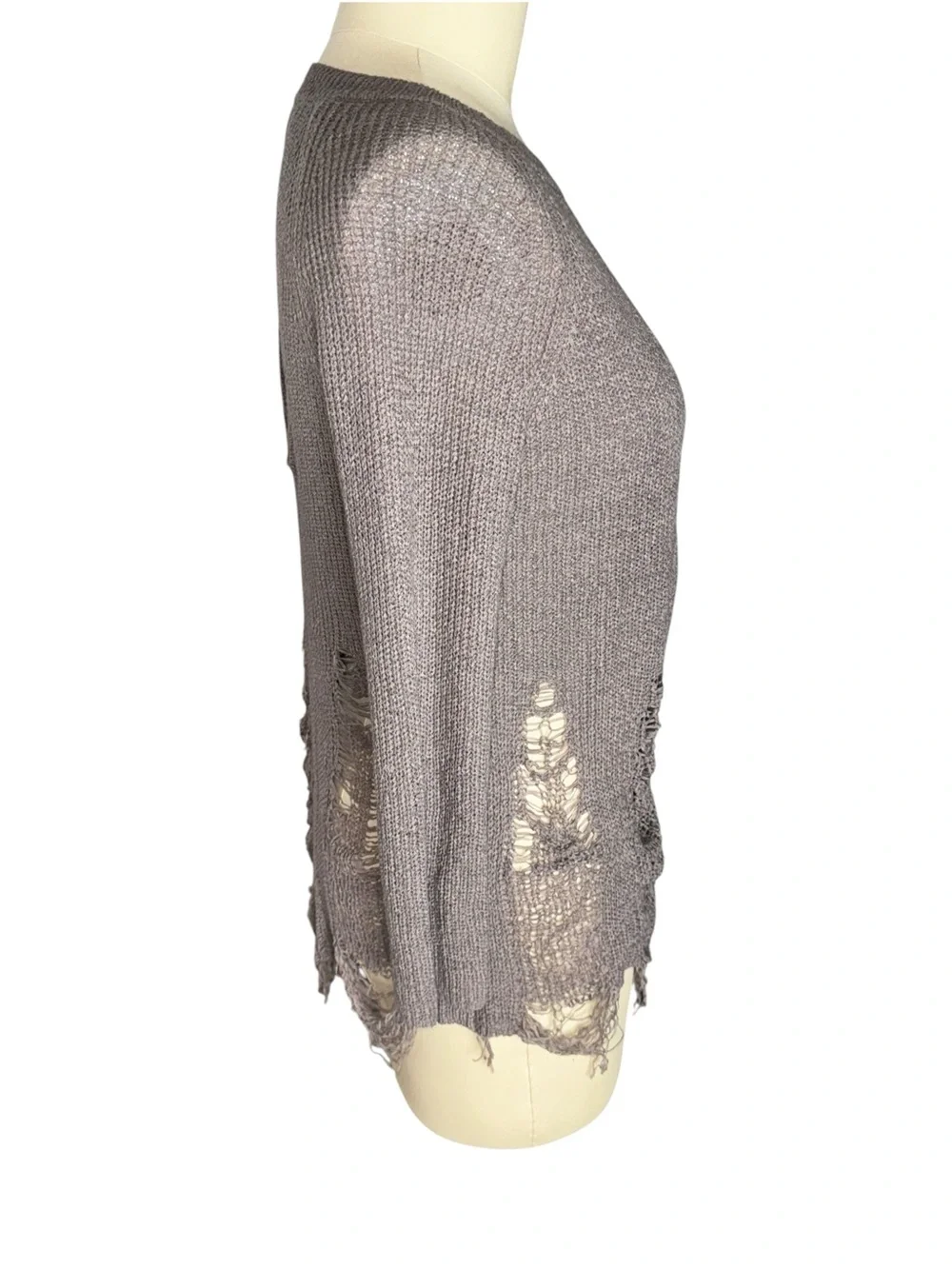 easel Taupe Distressed Scoop Neck Knit Sweater